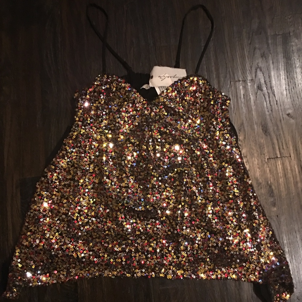 Multi color sequin babydoll top